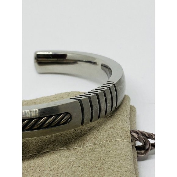 Rare Retired DY David Yurman Titanium 925 ￼ Thoroughbred Cable Cuff bracelet - Picture 3 of 8